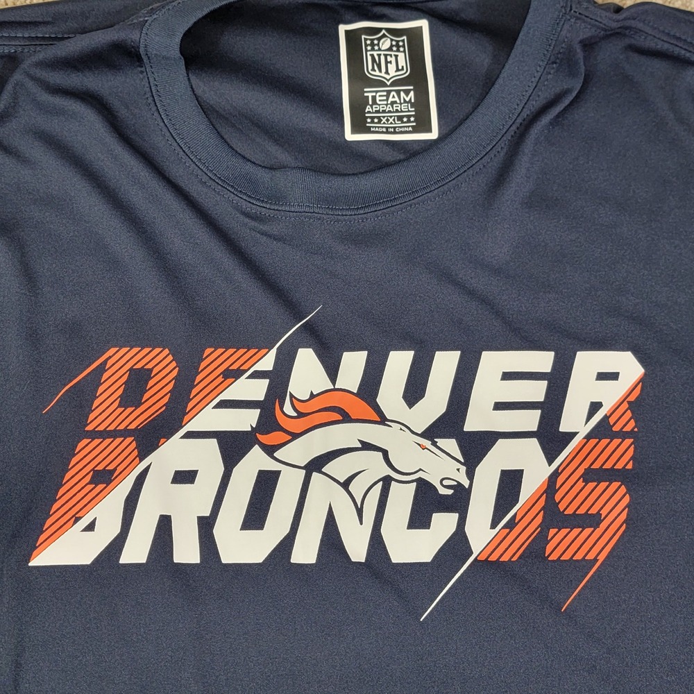 NWT NFL Men's Team Apparel Denver Broncos XXL Navy Blue Performance T-Shirt NWT